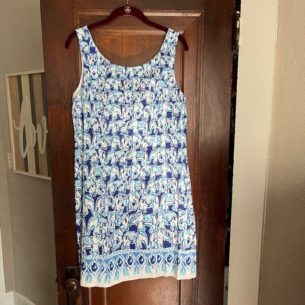 Lilly Pulitzer Shift Dress | Get Trunky Blue Elephant Print | size 10 | NWOT